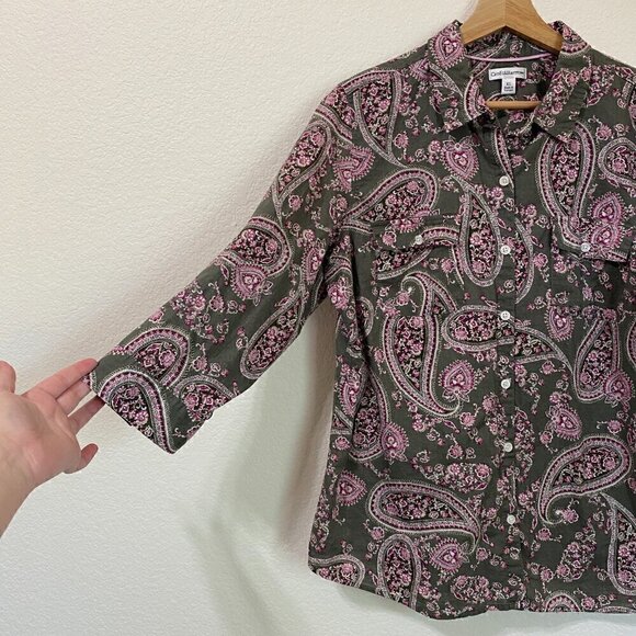Croft & Barrow 100% Cotton Paisley Print Button Front Shirt Blouse - Picture 2 of 8